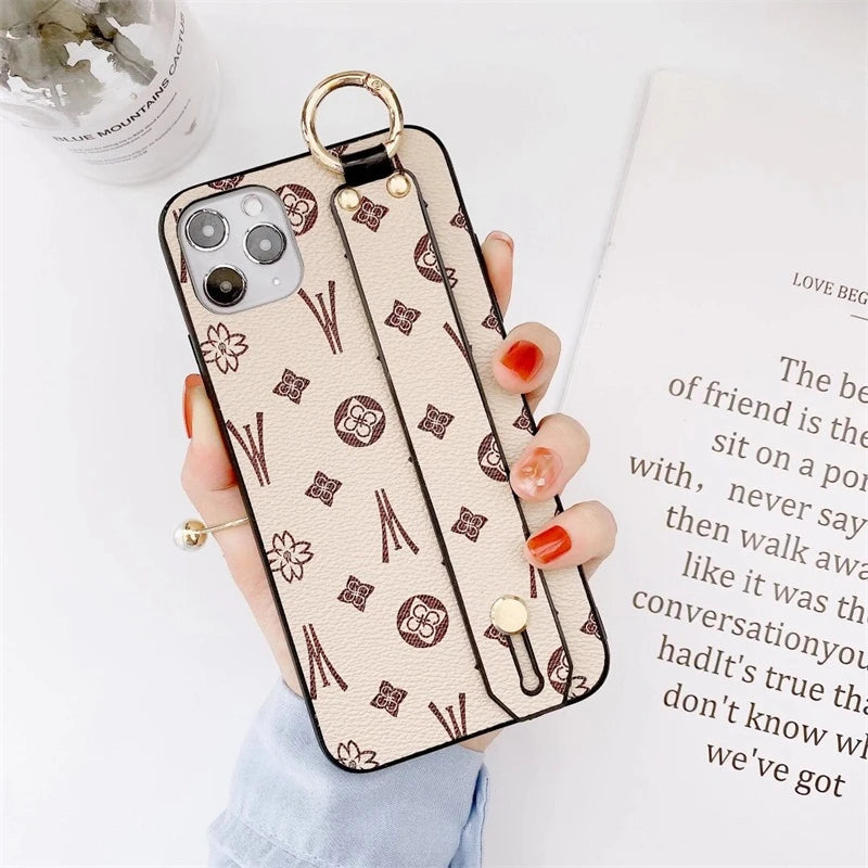 Luxury Brand Square leather Phone Case For IPhone 12mini 11 13 14 15Pro MAX XS XR SE 7 8 Plus Wrist Strap back cover For samsung