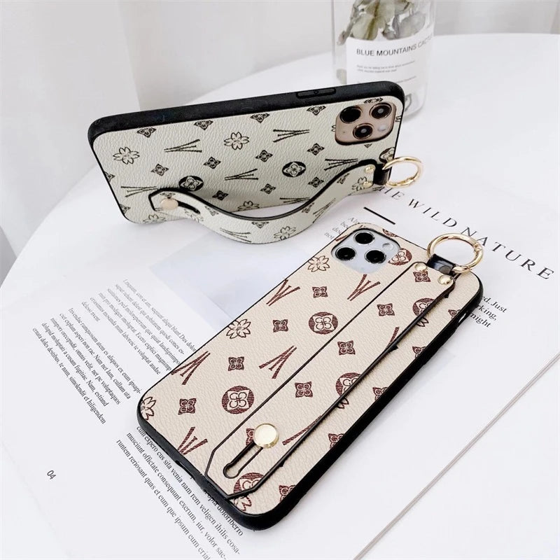 Luxury Brand Square leather Phone Case For IPhone 12mini 11 13 14 15Pro MAX XS XR SE 7 8 Plus Wrist Strap back cover For samsung