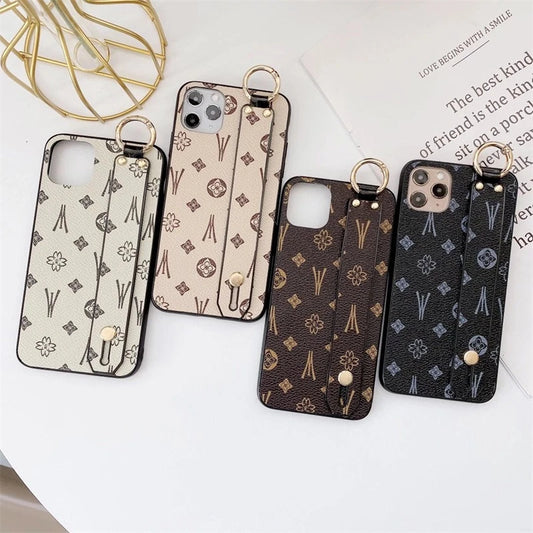 Luxury Brand Square leather Phone Case For IPhone 12mini 11 13 14 15Pro MAX XS XR SE 7 8 Plus Wrist Strap back cover For samsung