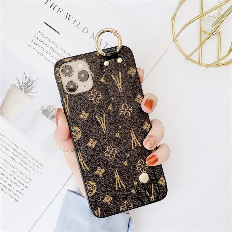 Luxury Brand Square leather Phone Case For IPhone 12mini 11 13 14 15Pro MAX XS XR SE 7 8 Plus Wrist Strap back cover For samsung