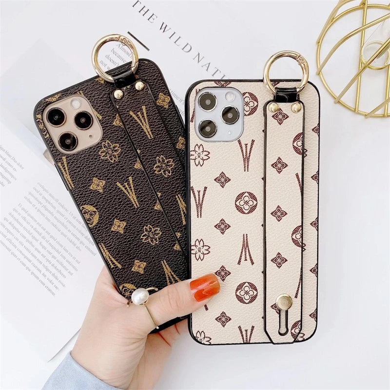 Luxury Brand Square leather Phone Case For IPhone 12mini 11 13 14 15Pro MAX XS XR SE 7 8 Plus Wrist Strap back cover For samsung