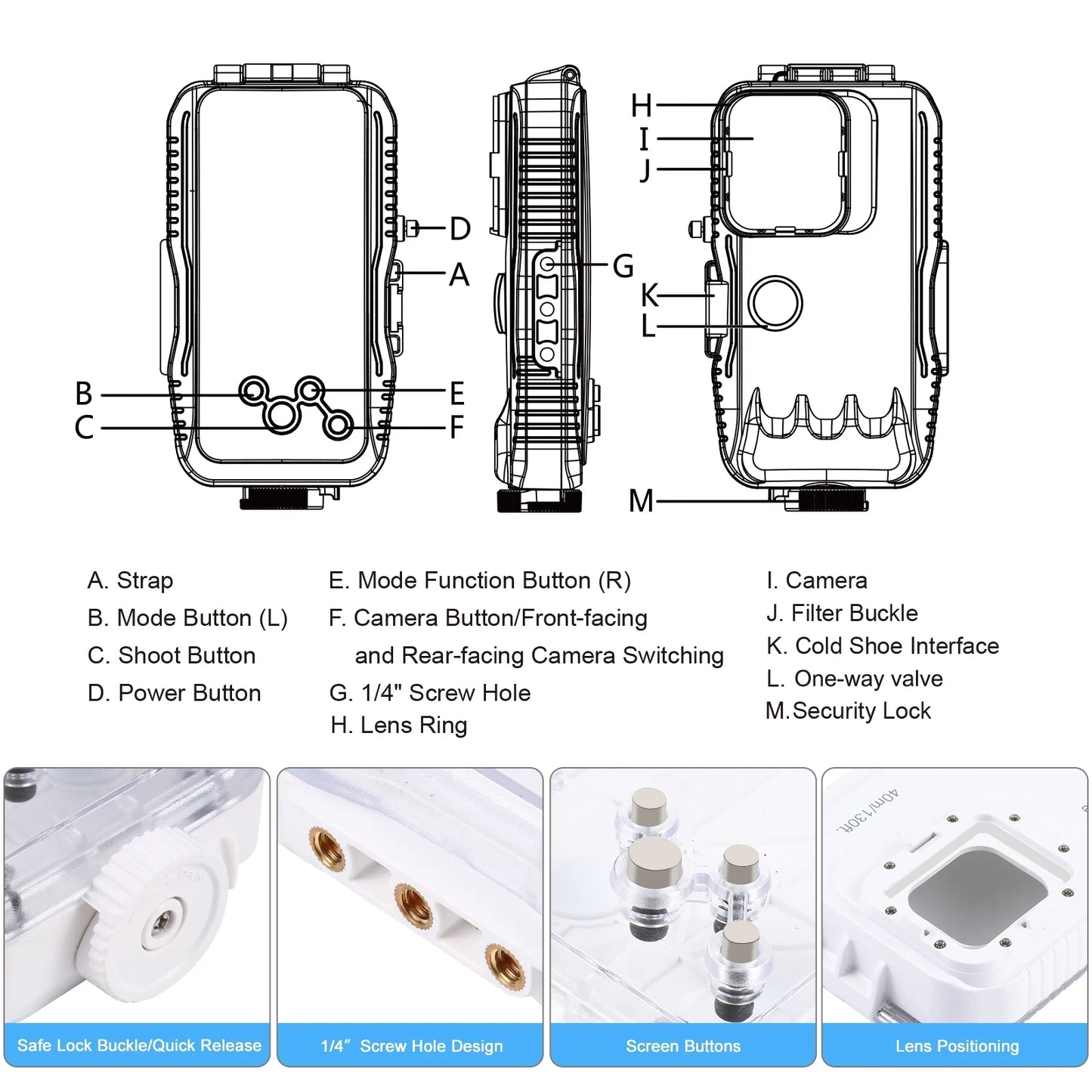 PULUZ 40m/130ft Waterproof Diving Case for iPhone 15 14 13 12 11 Pro Max Plus with One-way Valve Underwater Video Housing Cover