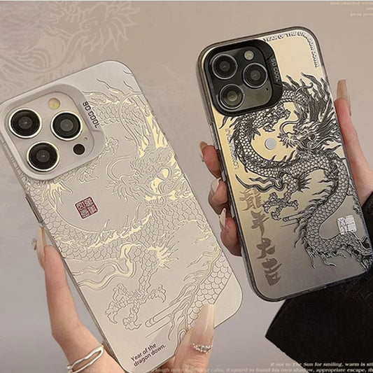 New Luxury Laser Eastern myths legends Chinese dragon Phone Case For iPhone 11 12 13 14 Pro Max 15 Plus 3D Totem Anti-drop Cover