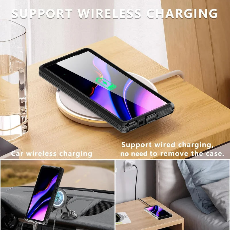 IP68 Waterproof Hard Phone Case For Samsung Galaxy S24 Ultra S24 Plus with Screen Protector Magnetic for Wireless Charging Cover