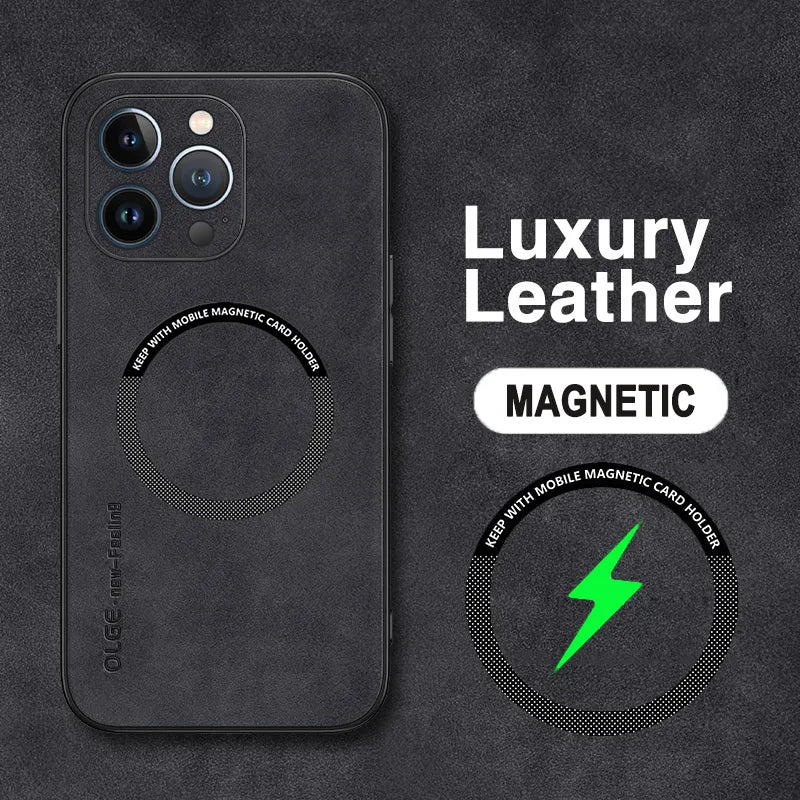 Magnetic For Magsafe Leather Case For iPhone 15 14 Pro Max 14pro 12 13 Pro Max 11 Luxury Wireless Charge Shockproof Soft Cover