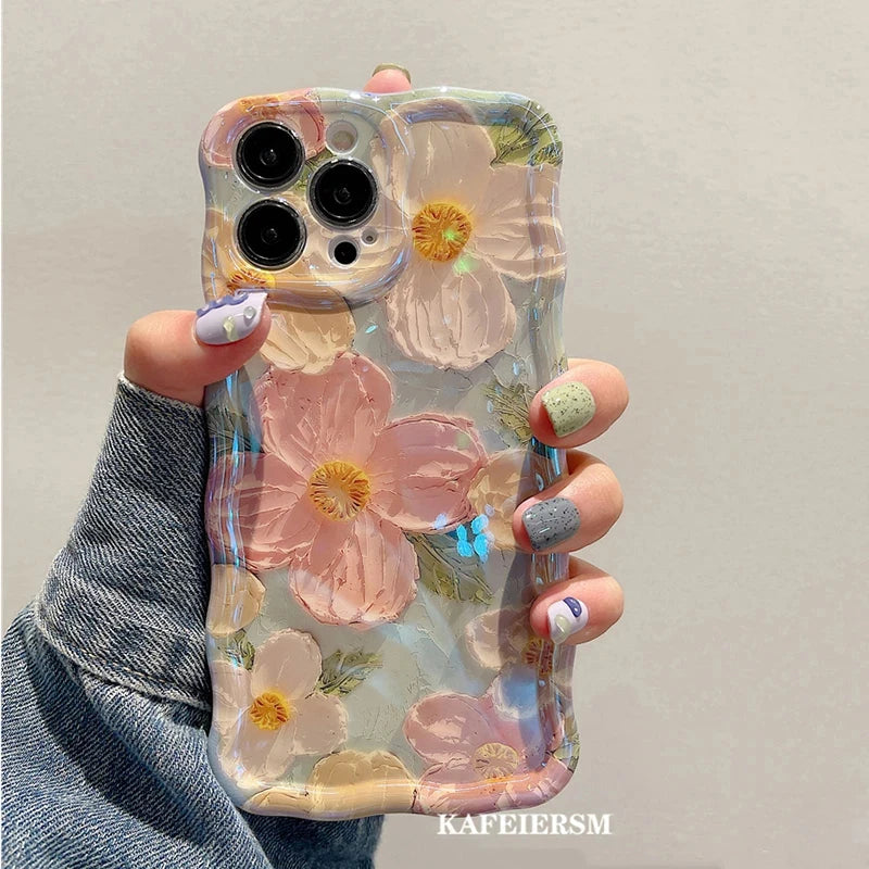 Laser Blue Light Flowers Phone Case For iPhone 14 Pro Max 11 12 13 Pro Max 14Pro 13Pro Luxury Shockproof TPU Soft Silicone Cover