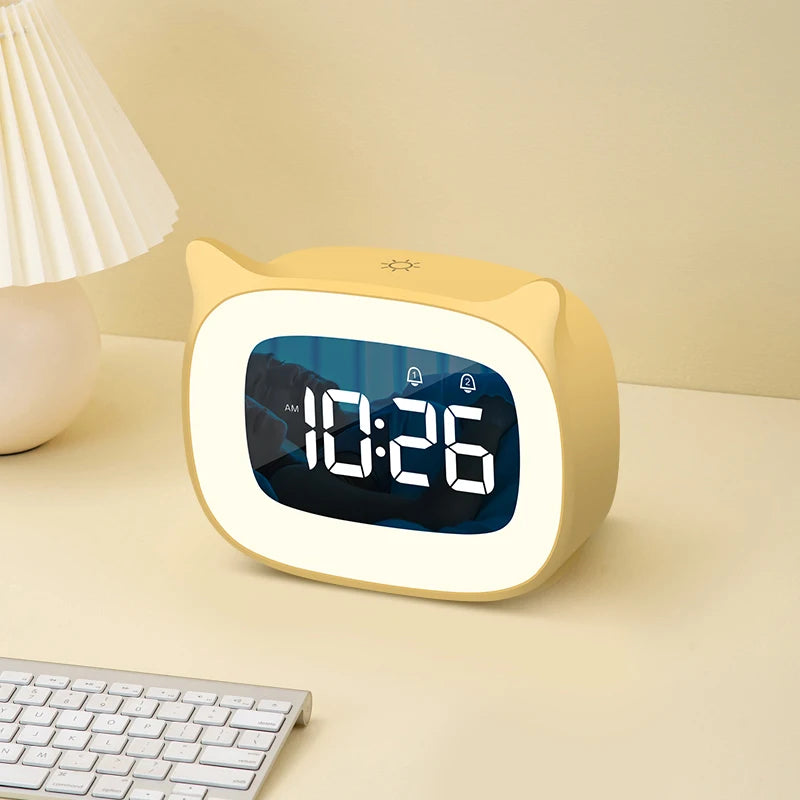 Rechargable Digital Alarm Clock Night Light Touch Snooze Always-on Display Desktop Table Clock 12/24H Dual Alarm Music LED Clock