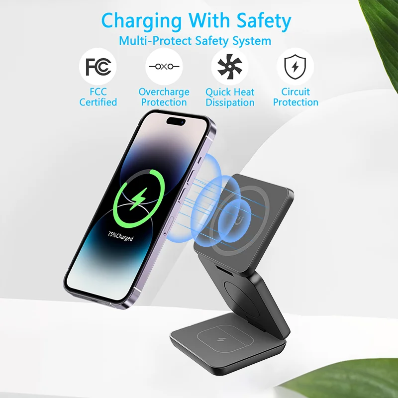 30W Foldable Magnetic Wireless Charger Stand Pad 3 in 1 Fast Charging Station For iPhone 15 14 13 Pro Max iWatch 8 7 6 Airprods