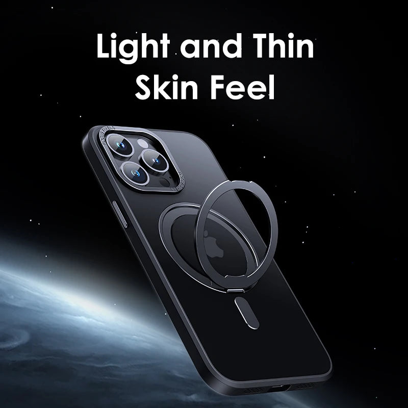 Magnetic 360°Rotation Stand Phone Case For iphone 11 12 13 14 15 Pro Max 15Plus With Ring Holder Frosted Transparent Cover Funda