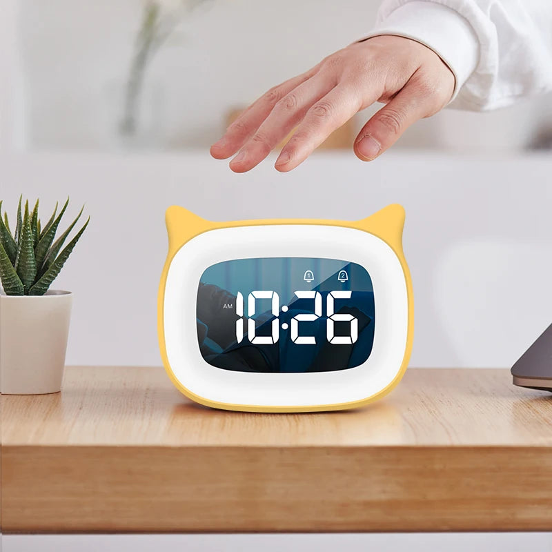 Rechargable Digital Alarm Clock Night Light Touch Snooze Always-on Display Desktop Table Clock 12/24H Dual Alarm Music LED Clock