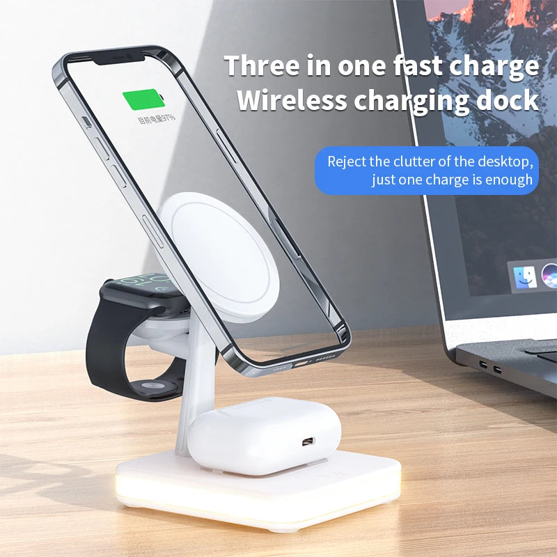 25W 3 in 1 Magnetic Wireless Charger for Macsafe iPhone 12 13 14 Pro Max Mini Apple Watch Airpods Pro Fast Charging Dock Station